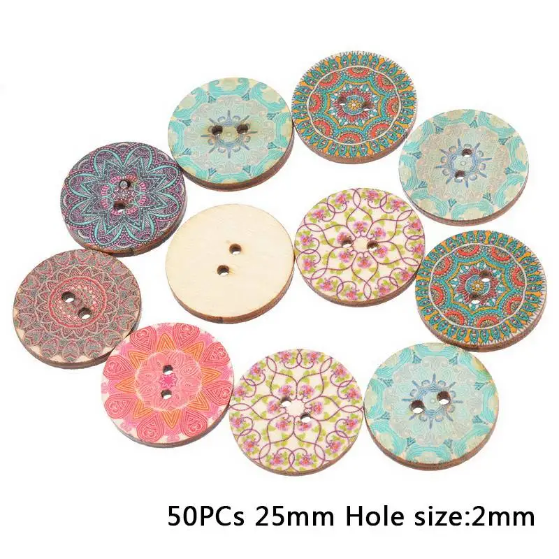 50pcs A Hoomall 50 шт. национальные пуговицы из чистого дерева для скрапбукинга, декоративные пуговицы 25 мм, Швейные аксессуары, разные цвета - Цвет: 50pcs A