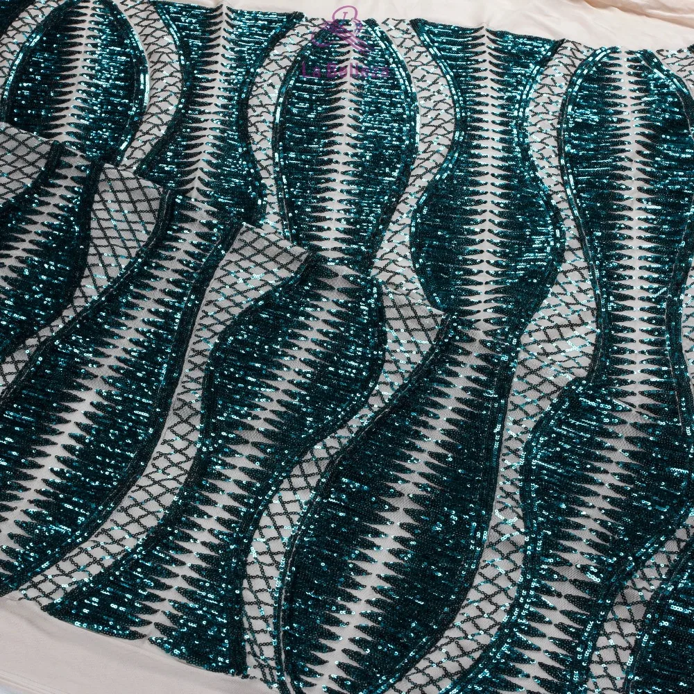 La Belleza 1 ярд белый/золотой/зеленый/черный блестки на стрейч сетки вышитые свадебное платье/вечернее платье кружевная ткань 51 ''ширина