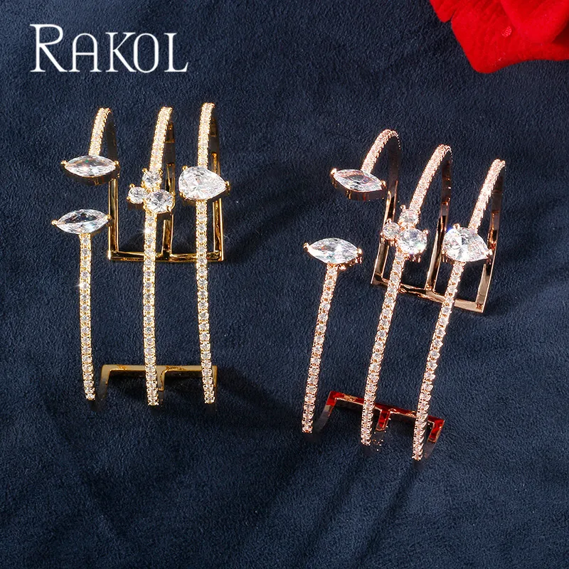 RAKOL Новое поступление изысканные капли воды форма микро проложить Установка большие браслеты для модных женщин свадьбы