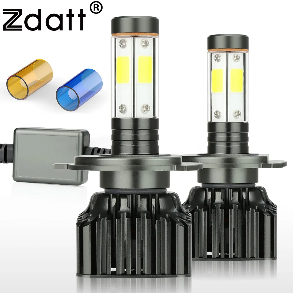 Zdatt H4 светодиодный фары 9003 HB2 ходовые огни лампы 100W 12000LM 3000K 6000K 8000K Противотуманные