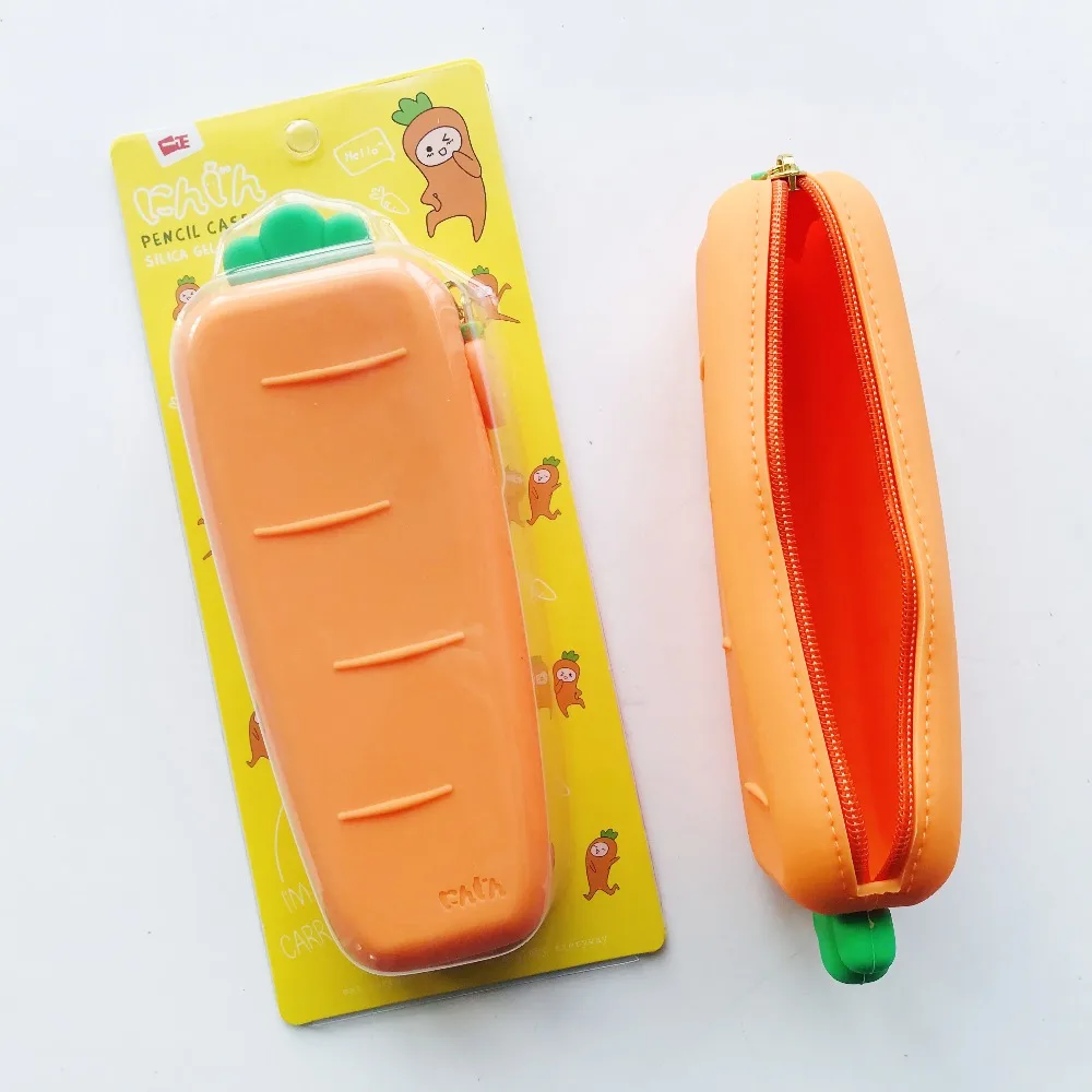 

1PC Simple Carrot Silicone Pen Bag Vegetable Pencil Case School Office Supply Storage Stationery Kids Gift