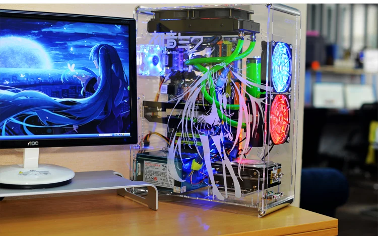 QDIY PC-A006S ATX прозрачный чехол для компьютера PC чехол с водяным охлаждением игровой плеер акриловый чехол для компьютера