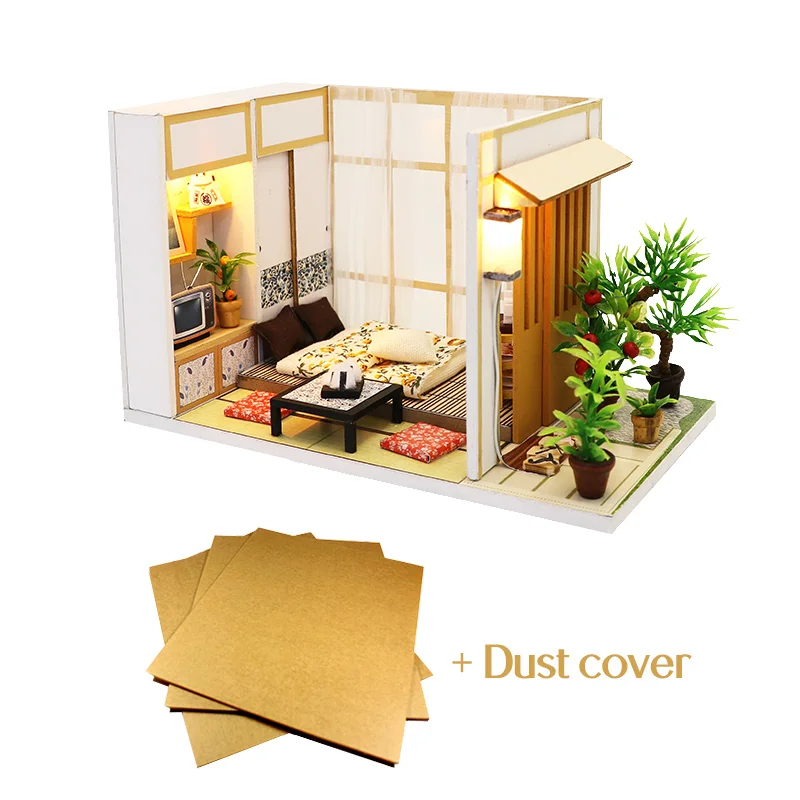 With Dust cover 902 Кукольный домик в японском стиле, миниатюрный кукольный домик с мебелью, деревянный дом, 3d миниатюрный кукольный домик, игрушки для детей, подарок - Цвет: With Dust cover 902