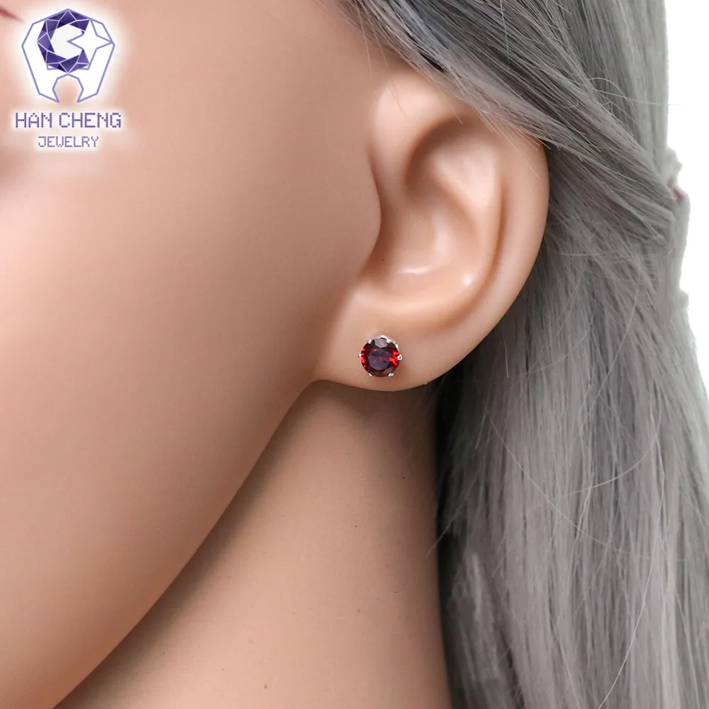 Женские медные серьги-гвоздики HanCheng маленькие круглые с фианитами и камнями |