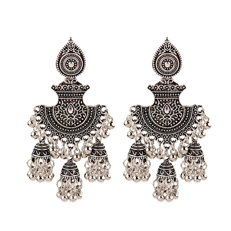 Серьги Jhumka в ретро стиле с египетскими колокольчиками и кисточками модные