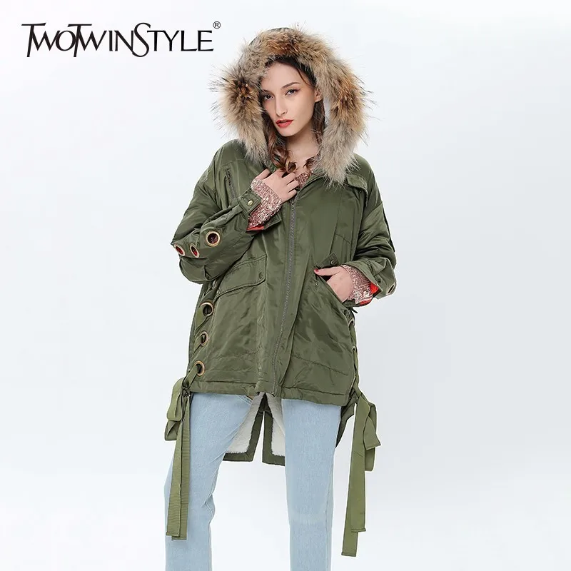 Куртка TWOTWINSTYLE с капюшоном длинным рукавом и шнуровкой|jacket coat|hooded jacket coathooded |