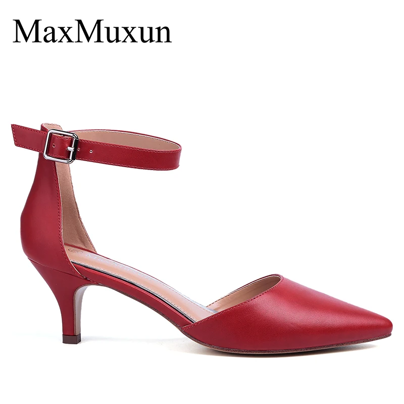 Женские босоножки MaxMuxun на среднем каблуке туфли-лодочки с острым носком и