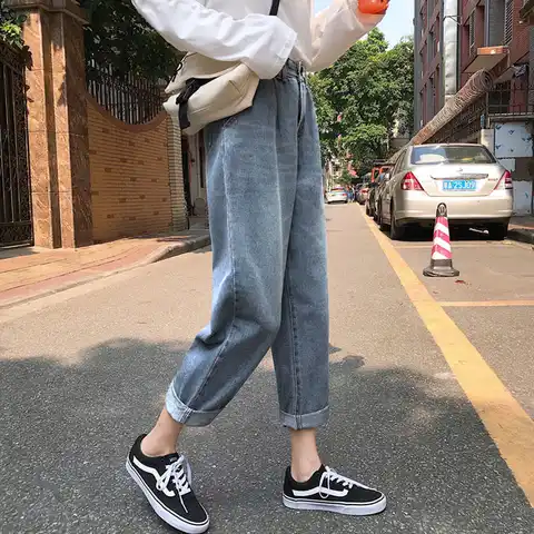 Women`s Jeans Harem For Women Loose Vintage Light Blue Women's Jeans Pants Boyfriend Denim
