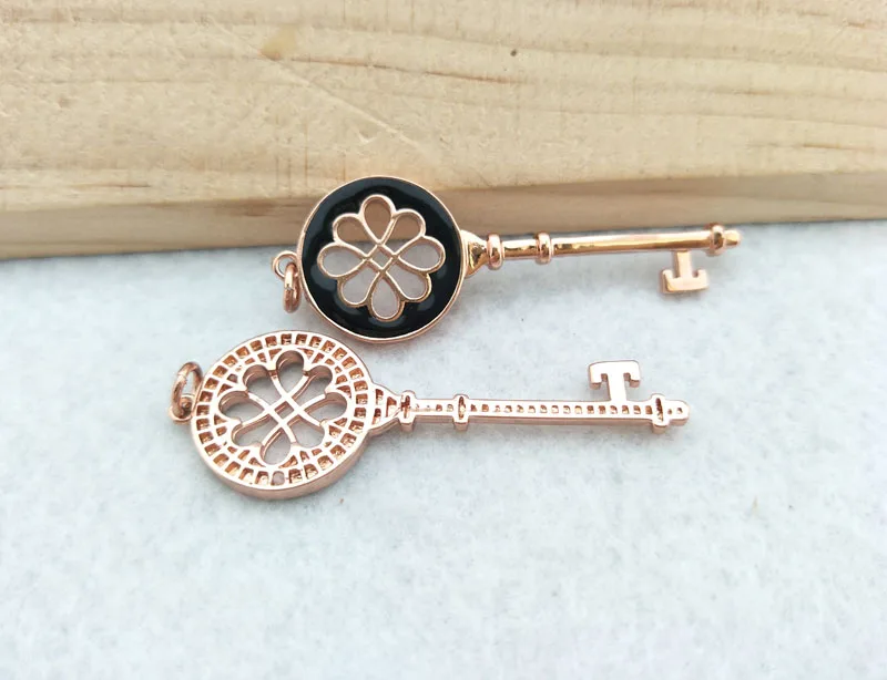 10 Pcs Key shaped Charm Jewelry CZ zircon Stone Micro pave Pendant women Finding DIY necklace making PD820 | Украшения и