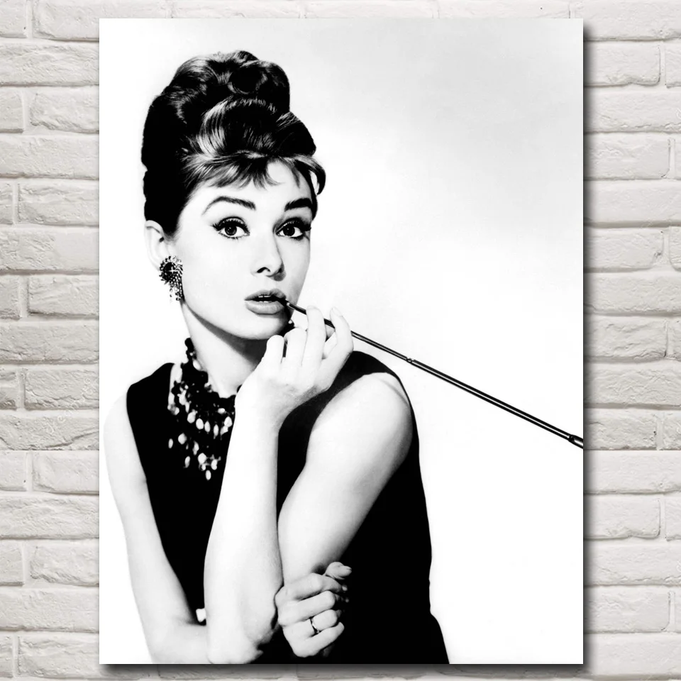 

FOOCAME Audrey Hepburn Black and White Classic Movie Vintage Posters and Prints Art Silk Modern Home Decoration Wall Painting