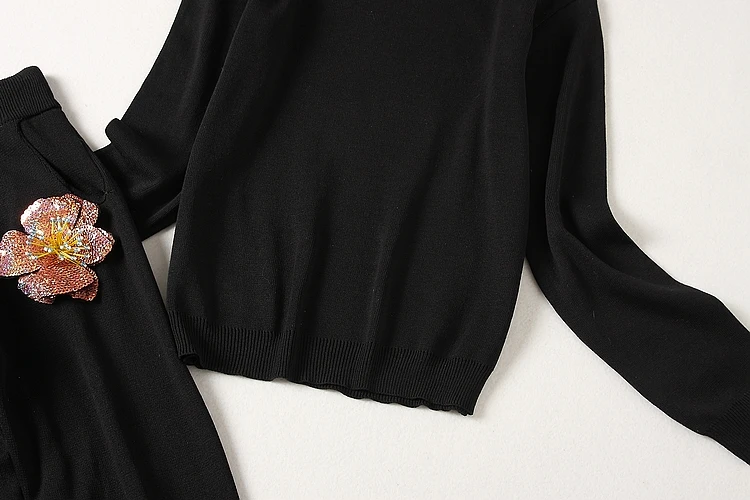 ALPHALMODA свитер с блестками и цветочным принтом+ брюки 2 шт. модные костюмы для женщин осень зима Vogue стильные Джемперы брюки наборы
