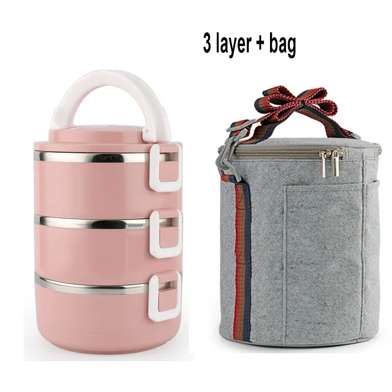3 Layer (Pink) Bag Утолщенный Ланч-бокс из нержавеющей стали, термо-бокс для еды, Ланчбокс в японском стиле для взрослых и детей, для офиса, портативный, для пикника, школы - Цвет: 3 Layer (Pink) Bag