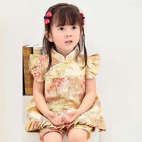 2022 new summer floral qipao childrens sets new year chinese baby girls dresses short pants cheongsam outfits