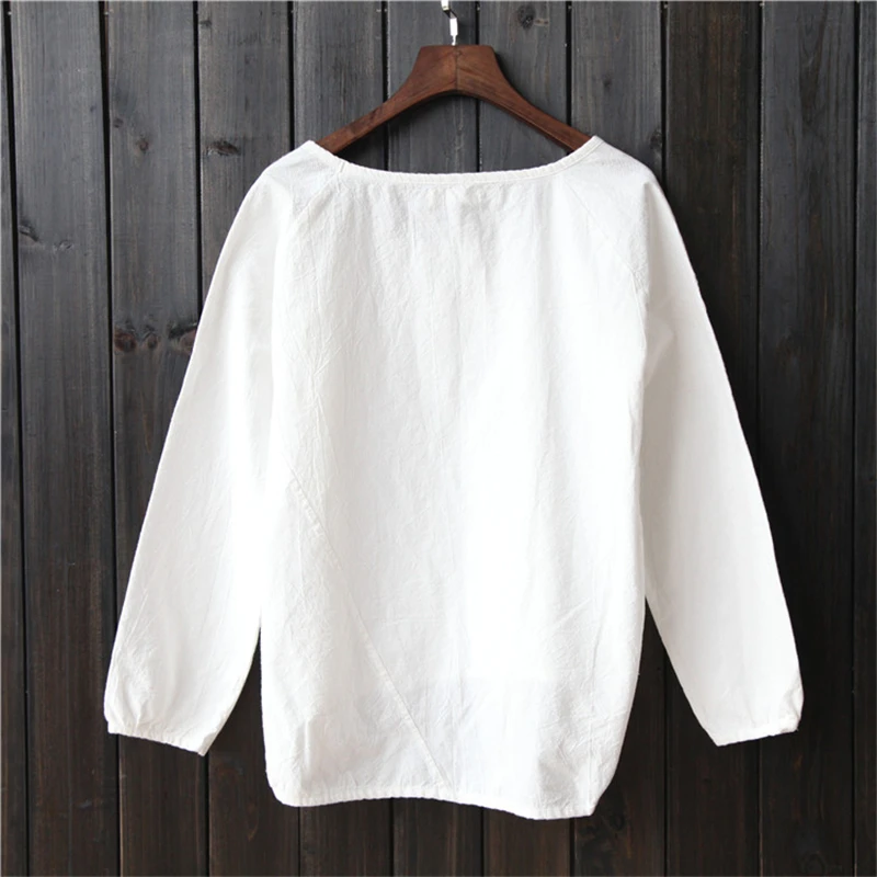 Johnature Women T-Shirts Long Sleeve Cotton Linen Tops Casual 2021 Autumn New O-Neck Loose Brief Puff Fashion | Женская одежда