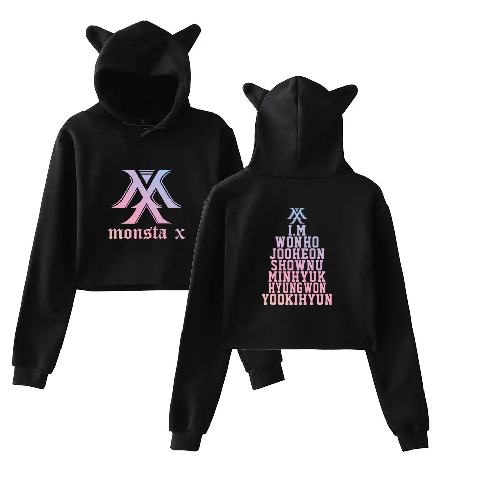 Новинка 2018 милый укороченный топ MONSTA X Kpop толстовки унисекс с надписью