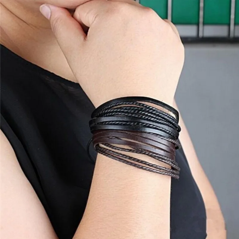 1 шт./лот Повседневный плетеный браслет из натуральной кожи Черный/Коричневый