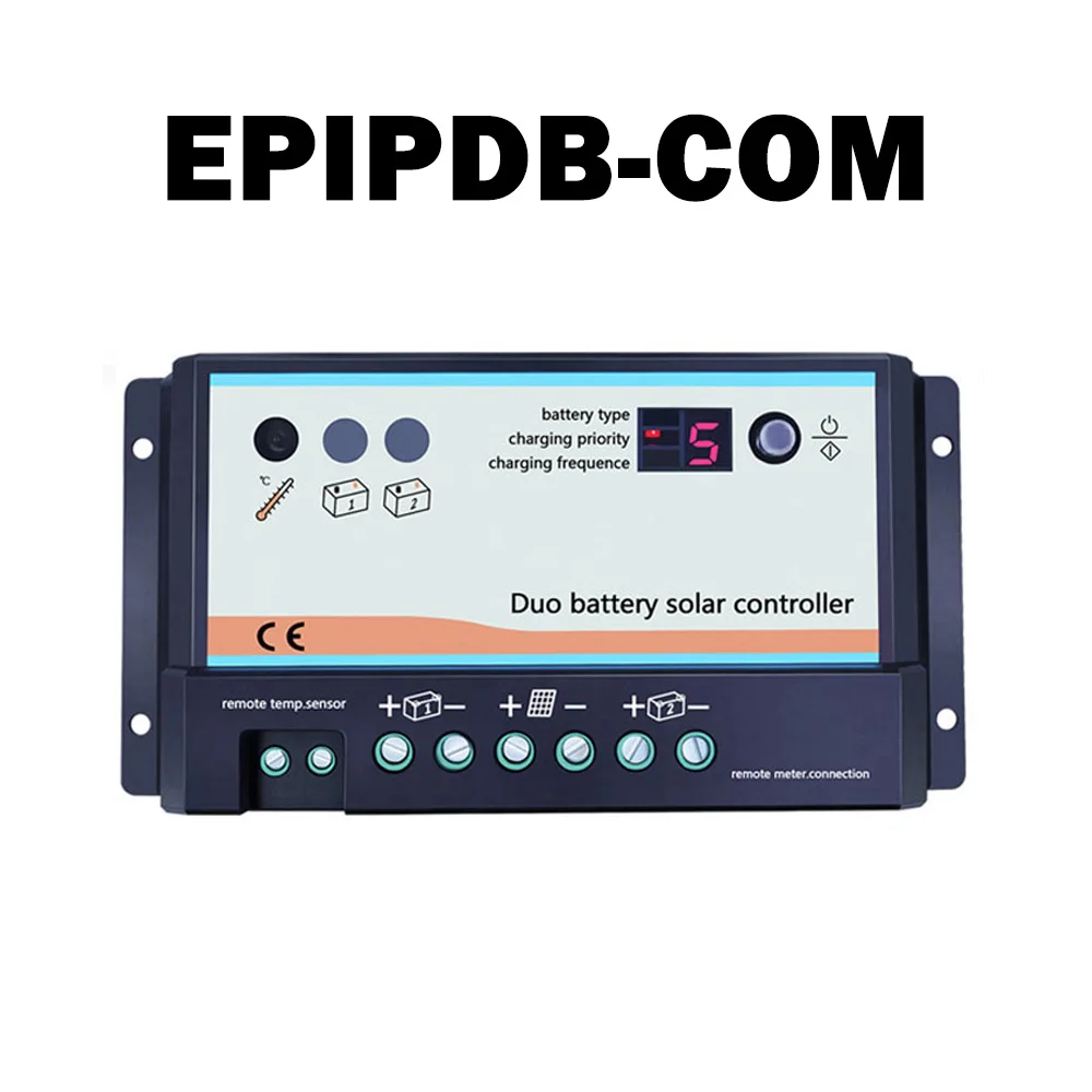 EPIPDB-COM EPever 20A 10A Двойной аккумулятор Солнечный контроллер 12 В 24 В высокоэффективный ШИМ регулятор зарядки Opt дистанционный дисплей MT-1 Temp кабель - Цвет: EPIPDB-COM
