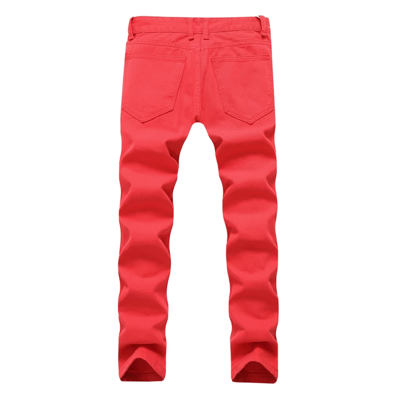 

VROKINO2020 New Men's Spring and Autumn Jeans Fashion Men's Knee Zipper Red White Ripped Jeans Men's Slim Slim Trousers 38 40
