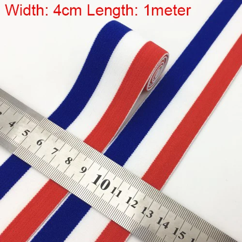 4cm red white blue 40 мм(1,5") 1 м золотая полоса высокие эластичные ленты канатная Резиновая лента линия спандекс лента для шитья кружевная отделка поясная лента аксессуары для одежды - Цвет: 4cm red white blue