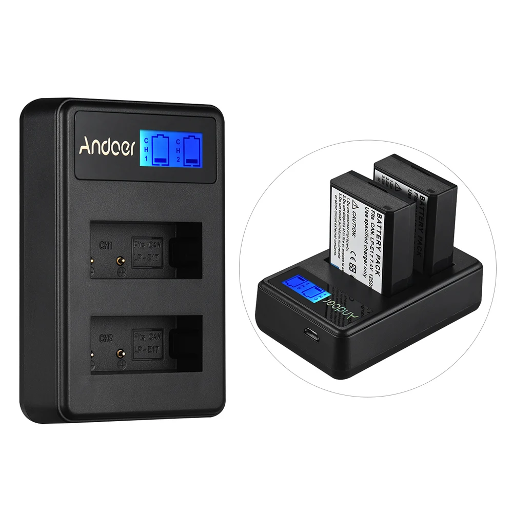 Andoer LCD2 LPE17 двухканальный USB вход ЖК дисплей Камера зарядное устройство для Canon LP E17