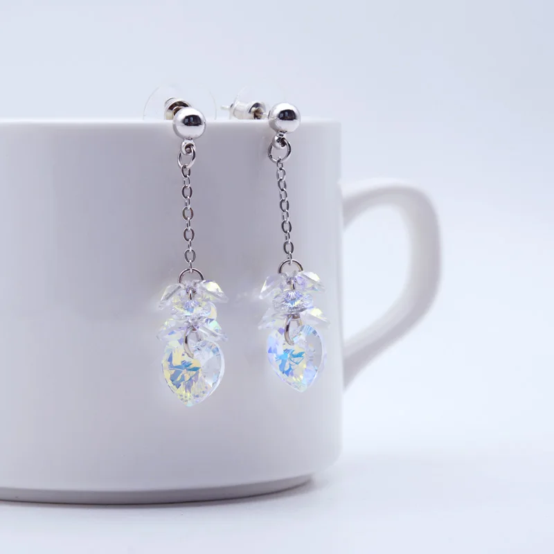 Длинные серьги гвоздики с кисточками и кристаллами Сваровски|fashion stud earrings|stud