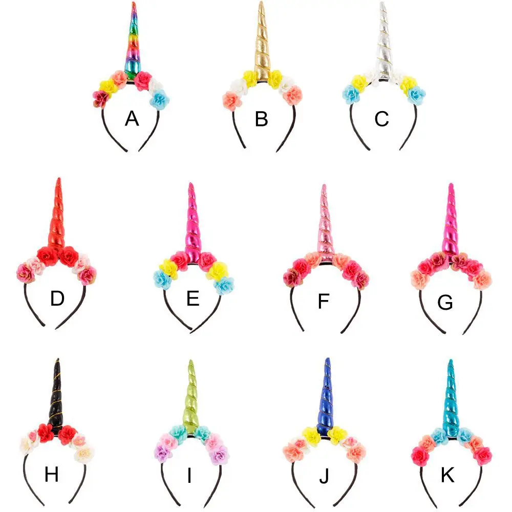 

Новый цветной ободок для волос с рогом единорога, детский ободок с цветами и единорогом, блестящая повязка ручной работы на день рождения, в...
