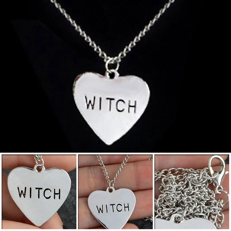Ожерелье с ведьмой в виде сердца гравировкой готическое колдовство Wiccan Хэллоуин