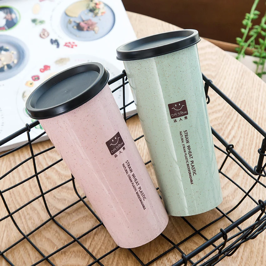 Офисная ручка чашки молока Кофе пшеничной соломы Пластик 450 мл стакана воды