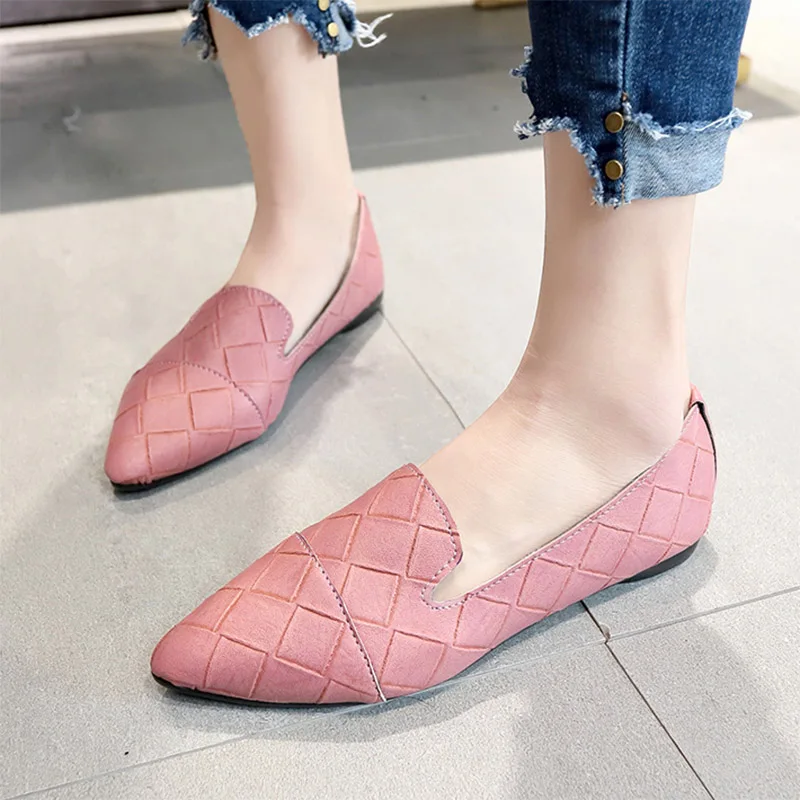 Женские балетки из искусственной кожи на плоской подошве с ромбовидным узором