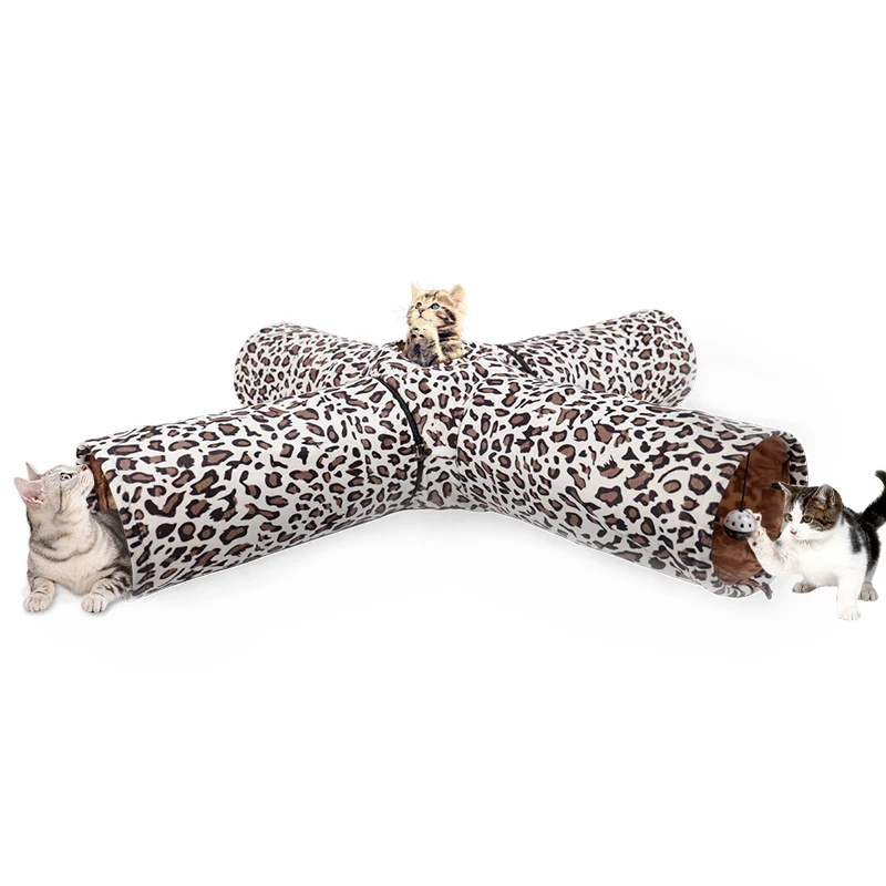 Туннель для кошек с леопардовым принтом 4 способа 5 отверстий складная игрушка