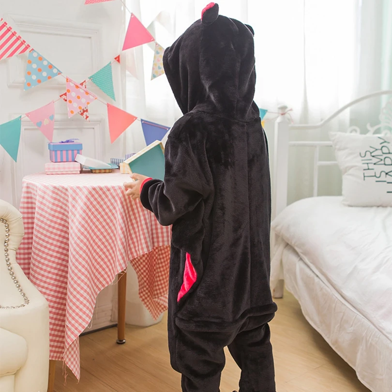 

Black Bat Pajama Suit Kids Animal Onesie Winter Flannel Sleepwear Hooded Anime Kigurumi Cosplay Costume Party Cute Fantasy