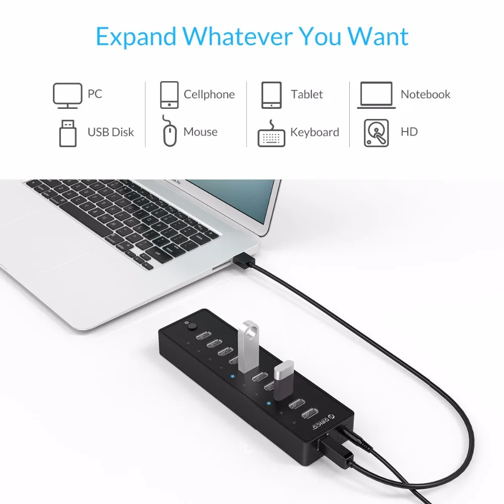 ORICO P10 U2 10 портов USB 2 0 концентратор EU/UK/US/AU разъем практичный ABS для