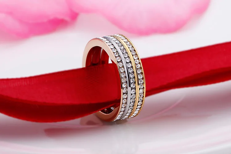 KALEN Модные кольца для женщин три цвета из нержавеющей стали и все Rhinestone кольца для пальцев Свадебные наборы женские ювелирные кольца Подарки
