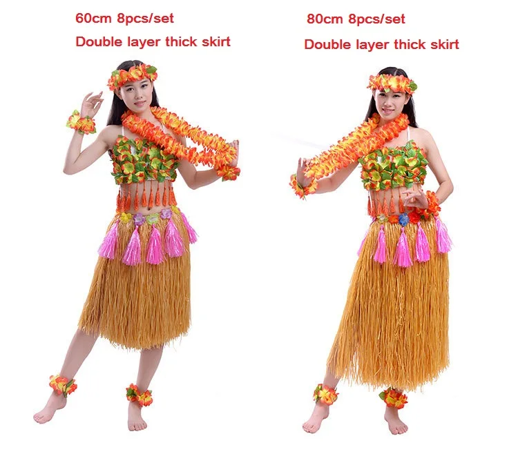 8pcs 1set straw Толстый кулон для взрослых женщин трава юбки хула юбка Гавайские костюмы Lei повязка на голову гирлянда бюстгальтер хула платье юбка Гавайские украшения - Цвет: 8pcs 1set straw