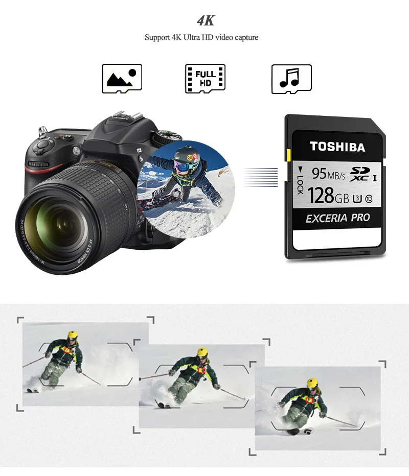 TOSHIBA 128 Гб 64 Гб оперативной памяти, 32 Гб встроенной памяти, N401 SD карты EXCERIA PRO C10 UHS-I U3 SDHC/SDXC карт SD слот для карт памяти Макс 95 МБ/с. для Камера