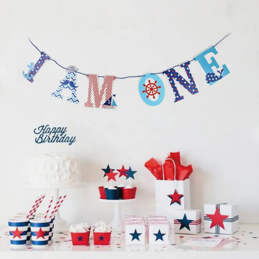 Стикеры морской тематики баннер I AM ONE Oceanic Garland Party 1st Birthday Baby Boy посыпать