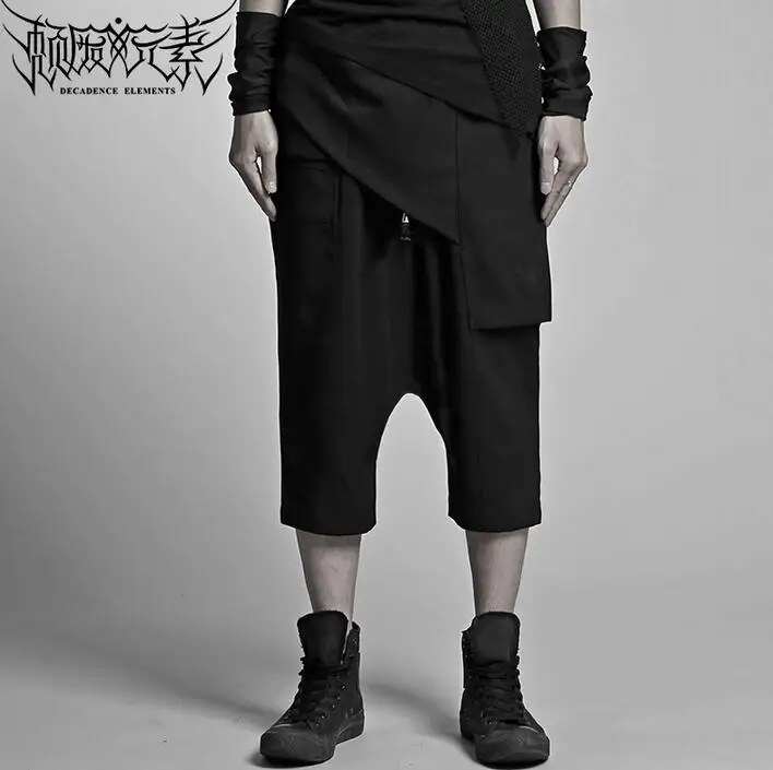 Black three-dimensional cut capris pants men asymmetrical trousers pantalones hombre cargo pants for men pantalon homme summer