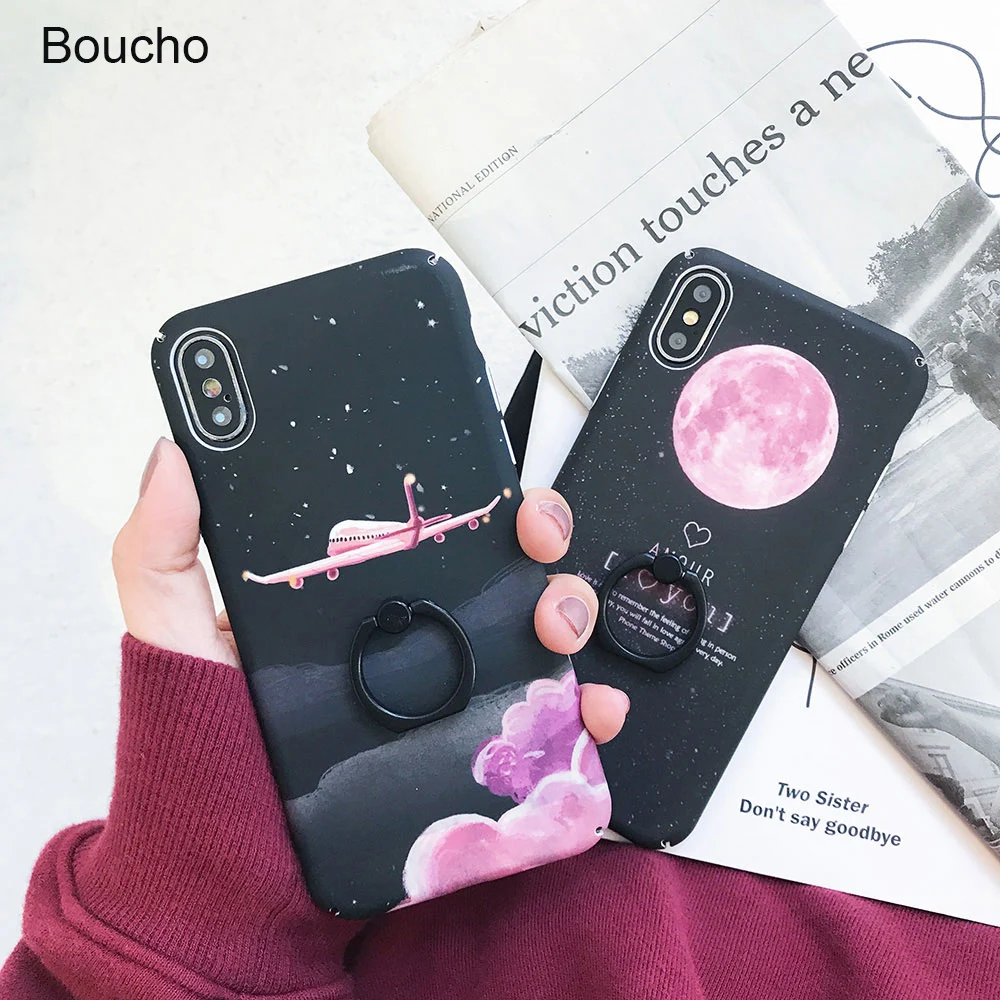 Boucho Classic Gradient Graffiti Cover For iphone X 7 8 6 6S Plus Case Stars Sky of the Moon Hard Phone Cases |