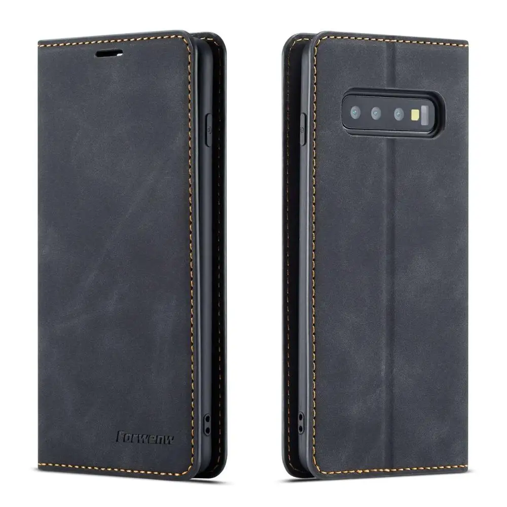 Черный Магнитный кожаный чехол-книжка для samsung Galaxy S10 S10 Plus, роскошный чехол-держатель для карт и чехол-бумажник для samsung S10 Lite, черный чехол - Цвет: Черный