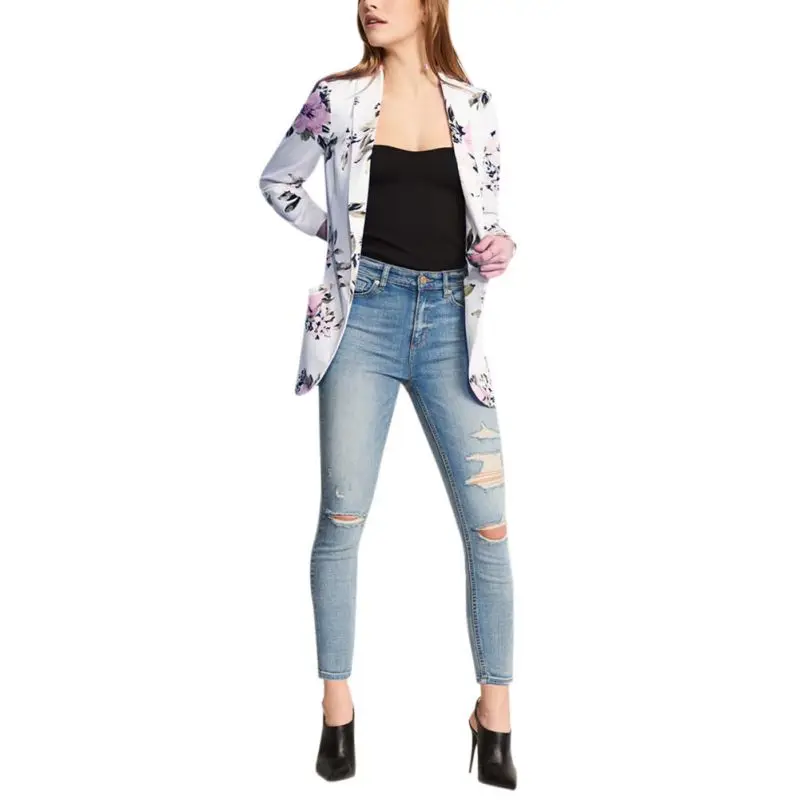 Женский блейзер с цветочным принтом осенне зимний карманами|Женские пиджаки| |