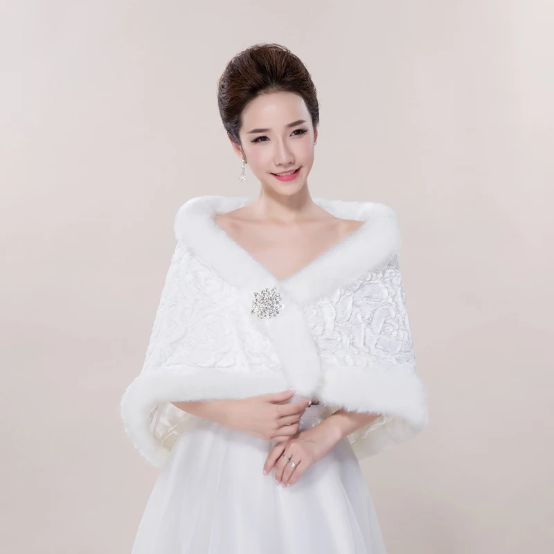 White U-SWEAR горячая Распродажа, теплые свадебные куртки из искусственного меха для женщин, один размер, расширяемое болеро, свадебные аксессуары, свадебный палантин шаль - Цвет: White