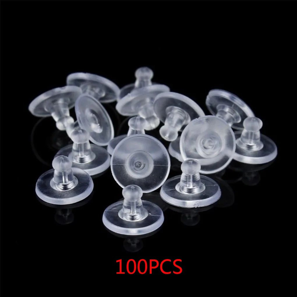 

100pcs Silicone Clear Earring Back Plugs Stoppers Ear Post Nuts Women Girls Jewelry