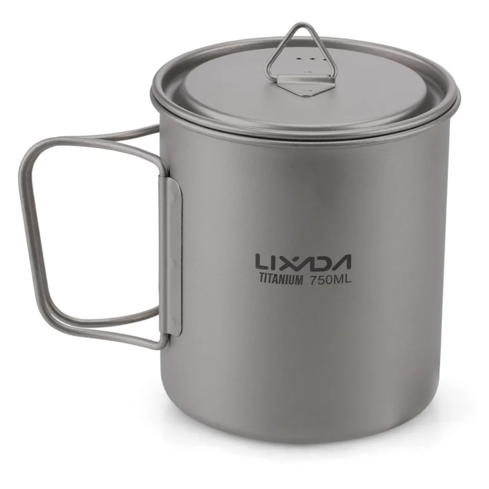 750ml Lixada Ультралегкая титановая чашка для кемпинга, путешествий, кружка для пеших прогулок, пикника, чашка для воды со складной ручкой, походный горшок - Цвет: 750ml