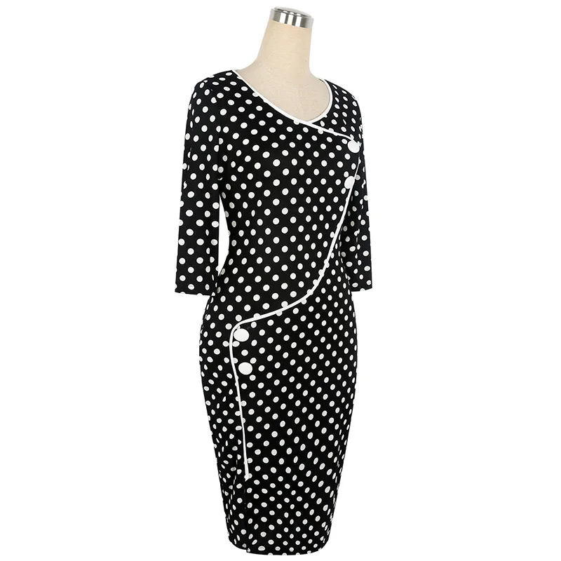 Berydress работы Стиль Для женщин Ретро горошек сбоку Разделение облегающее платье