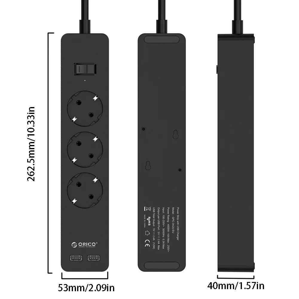 ORICO USB Smart Мощность розеток 4000 w с клеем доска разъем 2 AC 5AC точек 2 Зарядка через usb Порты для офис plug