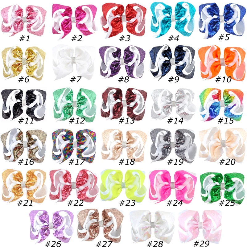 

10PCS/LOT 8 inch Rhinestone Hair Bow Sequins Ribbon Hairgrips With Alligator Clips Headwear Bowknot Women/Girls Hair Accessories