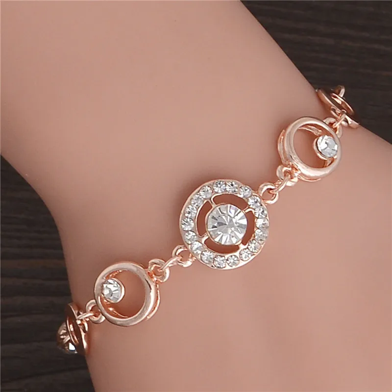 Браслет из розового золота с круглыми мозаиками и фианитами|bracelet wholesale|wholesale