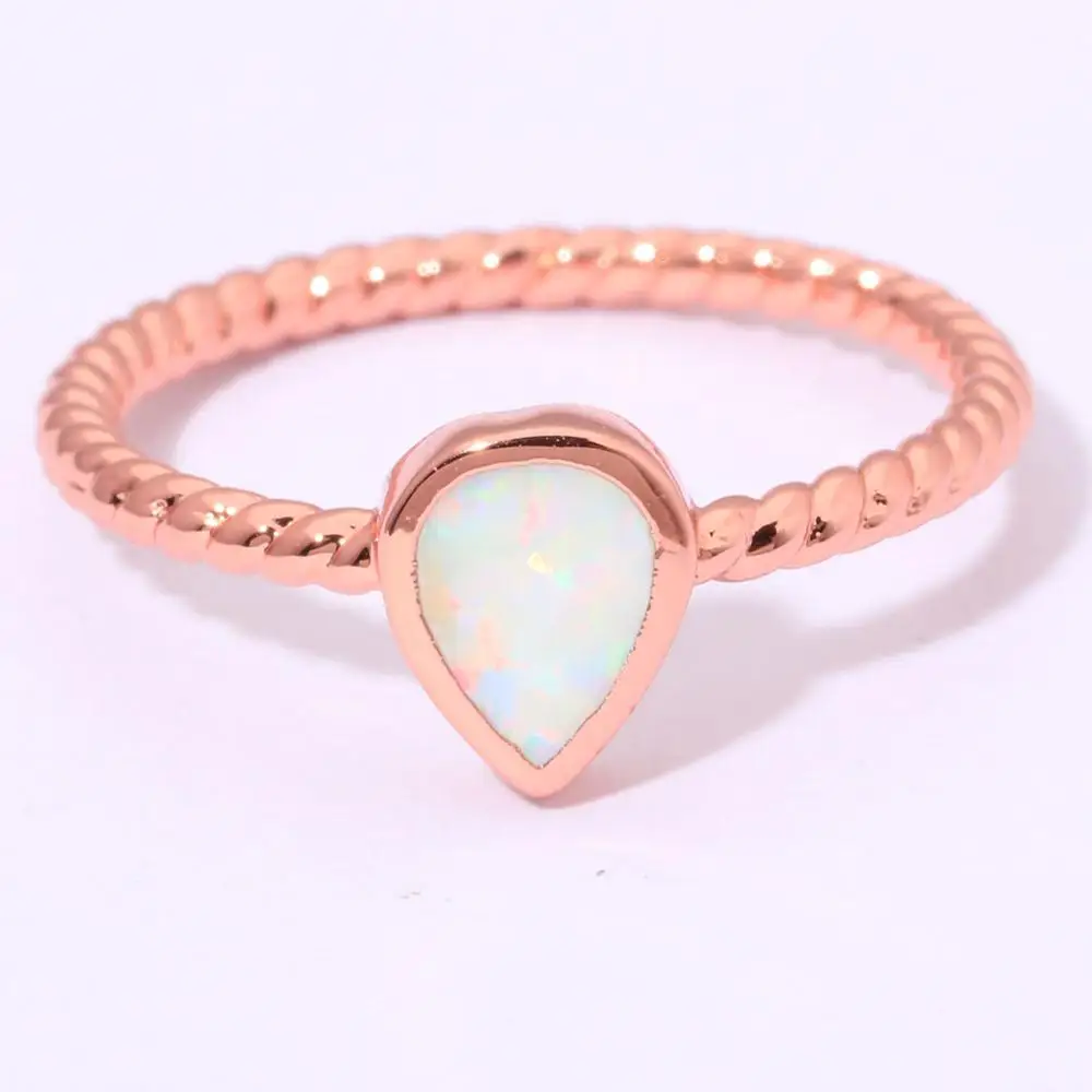 Кольцо женское розовое золото с белым огненным опалом размеры 6 7 8 OJ8558 | Украшения