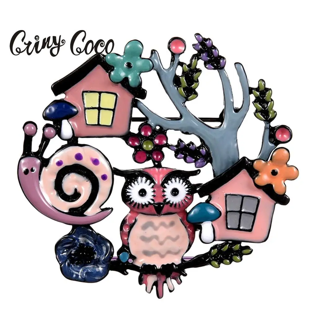 Высококачественная Сова Броши для женщин большой круг дерево милые животные