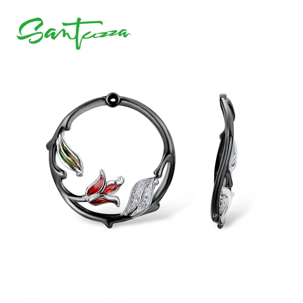 SANTUZZA, серебряные серьги для женщин, 925 пробы, серебряная ветка, серьги в виде цветка с камнями, кубический цирконий, ювелирные изделия, эмаль